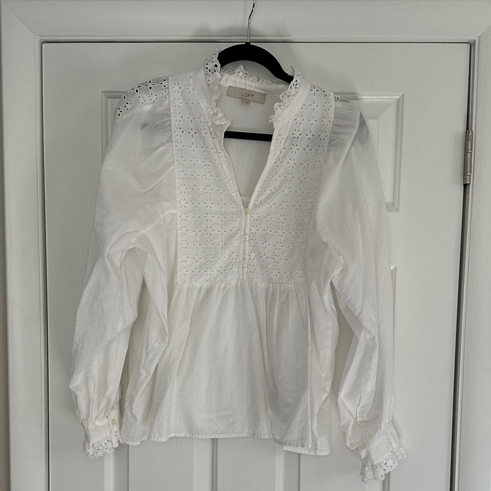 LOFT Women's Ivory Eyelet Blouse